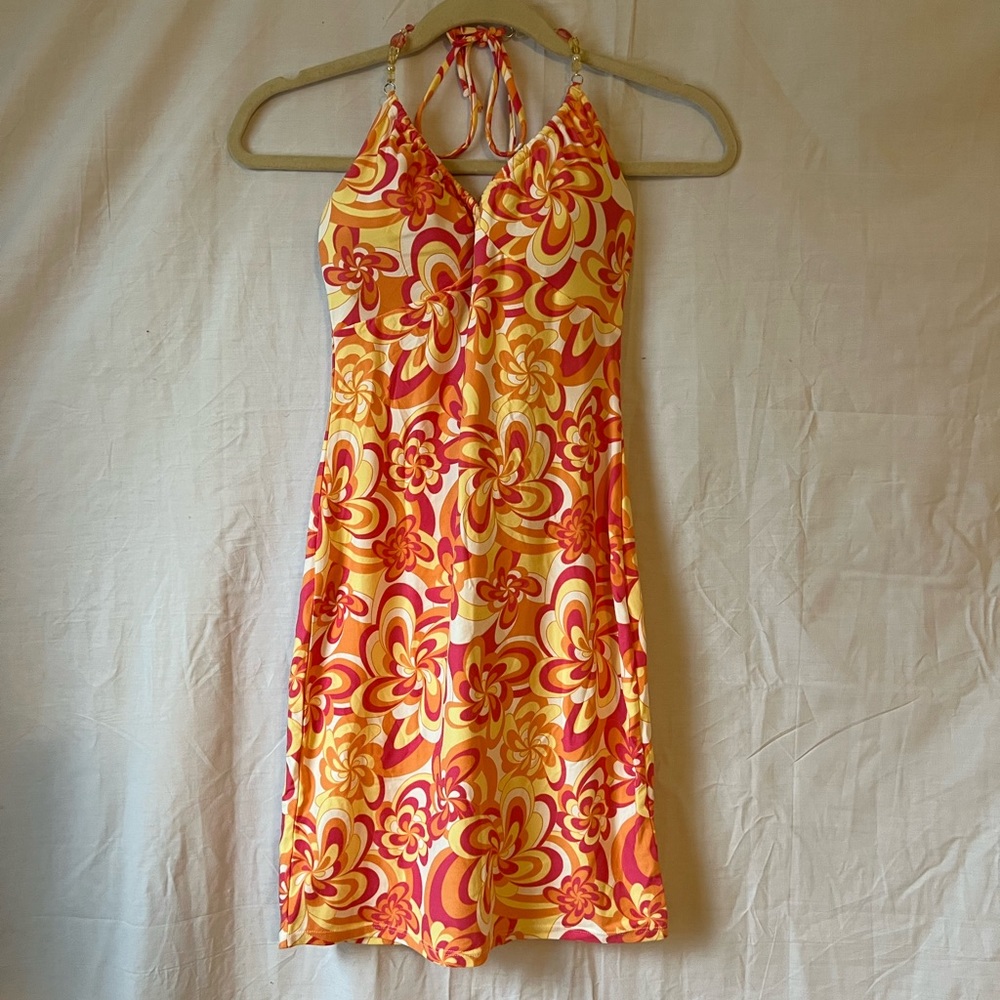 yellow & orange retro 70s flower dress